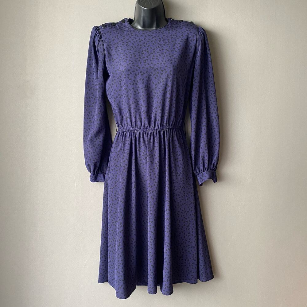 Jonathan Martin sz M Purple‎ Black A-line Midi Vintage Dress